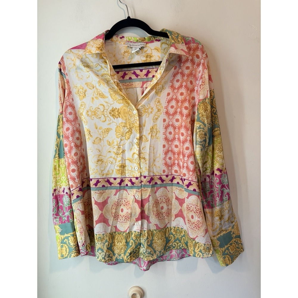 Cupcakes and Cashmere Blouse M Multicolor Baroque Button Front Lightweight Silky
